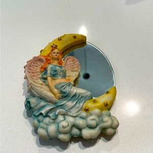 Dreamsicle Angel On Moon Clouds Mirror Wall Hanging‎ 8”